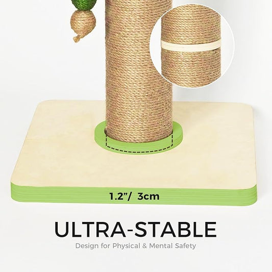 TINYBEAST Wooden Cat Scratching Post, Sturdy 35'' Tall Natural Sisal Cat Scratcher with Thick Solid Wood Base for Adult Cats Indoor, Jumbo Durable Stable Cat Scratcher Tower