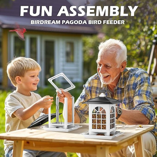 Birdream 2 Pack Bird Feeders for Outdoors Hanging - 7LB Total Capacity Classic Courtyard Design Fun Assembly Bird Feeder, Attracting Wild Birds Cardinals Goldfinches - Black&White