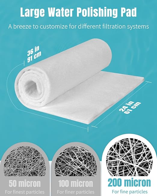 Pawfly 200 Micron Fine Aquarium Polishing Filter Pad, High Density Filter Media Pad for Ponds & Sumps, 36 x 24 Inch Cut-to-Fit Aquarium Filter Floss, Water Polishing Pad for Fish Tank Filters