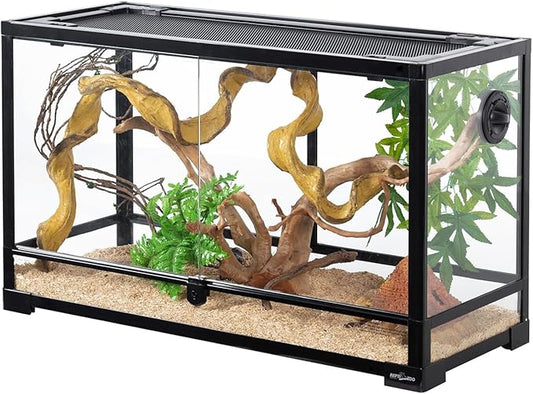 REPTI ZOO Tempered Glass Reptile Terrarium 30 Gallon, Wide Reptiles Tank 30" x 12"x 18" for Reptile Pets Bearded Dragon Gecko Lizard, Double Front Opening Doors Top Screen Ventilation