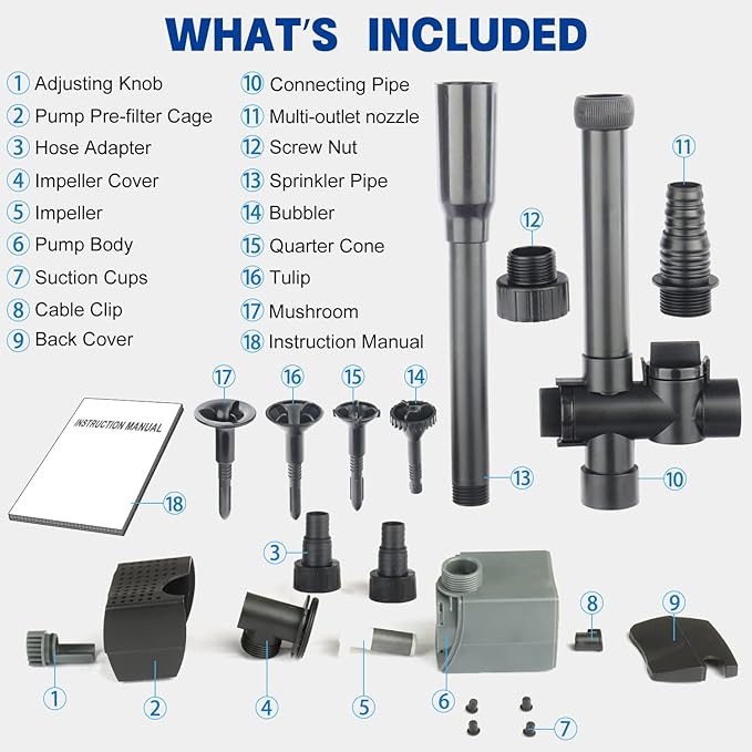 OYO WATER Pond Pumps Submersible Outdoor,1050GPH Water Fountain Pump with Fountain Kits for Small Ponds