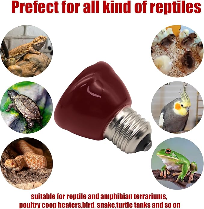 Mini Reptile Heat Lamp, 25w Infrared Ceramic Heat Emitter, No Light Emitting Reptile Heat Bulbs,Ceramic Heat Lamp for Amphibian, Chicken Coop,Cat, Turtle, Snake,Terrarium (1, 25 W)