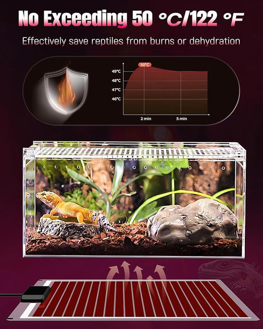 Pawfly 28 W Reptile Heat Pad 11 x 11 Inch Reptile Heating Pad Under Tank Terrarium Safe Fast Heating Mat Heat Mat for Turtles Frogs Snakes Lizards Geckos Hermit Crabs Spiders & Other Reptiles