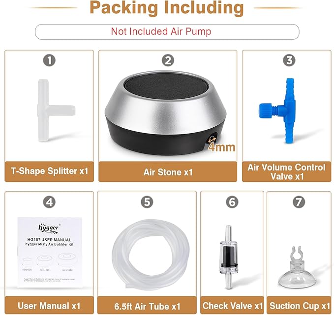 hygger Air Stone for Aquarium 3.5 Inch Fish Tank Bubble Kit Oxygen Diffuser with Air Tube, Check Valve Hydroponic Aeration Bubbler (Not Include Air Pump)