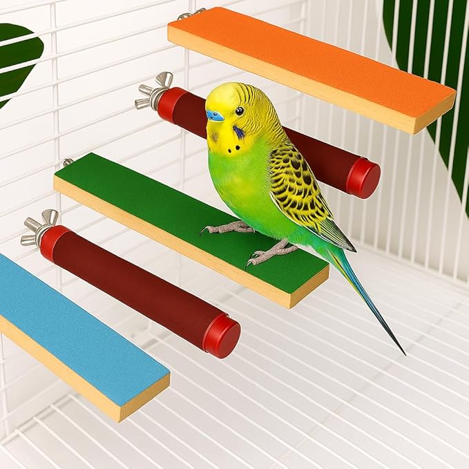 Sugar Glider Toys Sharpening Claws Toys for Bird Cage Accessories Steps Toys Bird Toys for Parrots Small Animal Climbing Steps Scratching Snadpaper for Cages Parakeet perches (Set A)