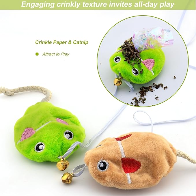 Interactive Cat Toy Wand with Catnip Mouse, Cat Teaser Wand Rainbow String for Bored Indoor Adult Cats and Kittens (5 Pack)