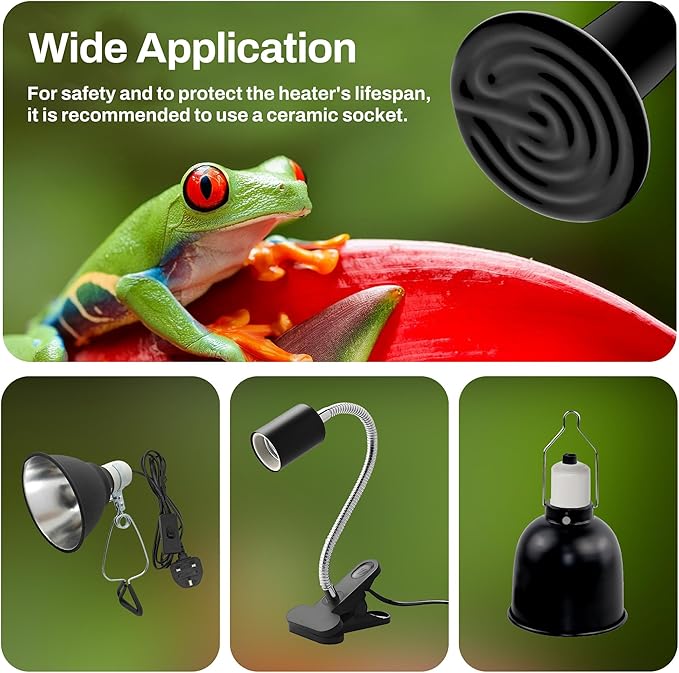 BN-LINK 100W Reptile Heat Lamp 2-Pack, Ceramic Heat Emitter Bulbs, No Light Heat Lamp for Reptiles, Chickens, Lizard, Turtle, Snake
