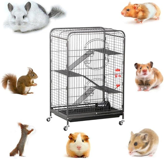 Yaheetech 37-inch Metal Ferret Chinchilla Cage Indoor Outdoor Small Animals Hutch w/ 2 Front Doors/Feeder/Wheels for Squirrel,Black