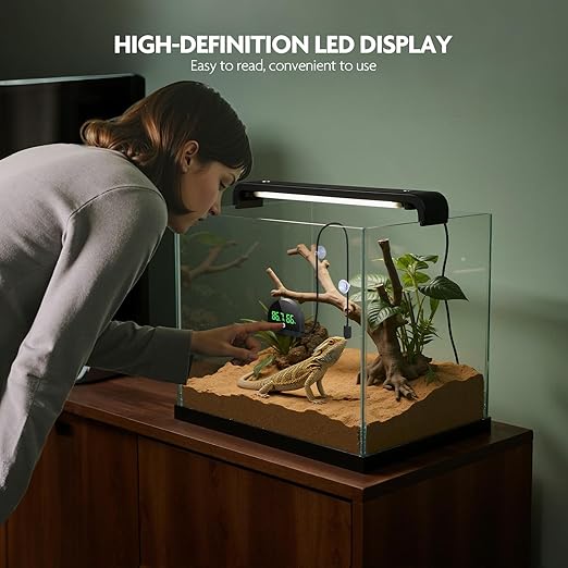 PAIZOO Reptile Thermometer Hygrometer, LED Reptile Tank Thermometer and Humidity Gauge, Rechargeable Digital Hygrometer for Reptile Tank Accessories, Switch Between ℉/℃, Always-on Display Mode