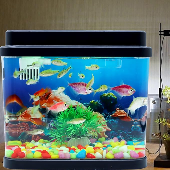 Mini Fish Tank Small Aquarium 1 Gallon Fish Bowl 6 Color Auto-Looping Light 3 in 1 Quiet Pump with Filteration & Oxygenation & Circulation,Submarine Background,Thickened Base