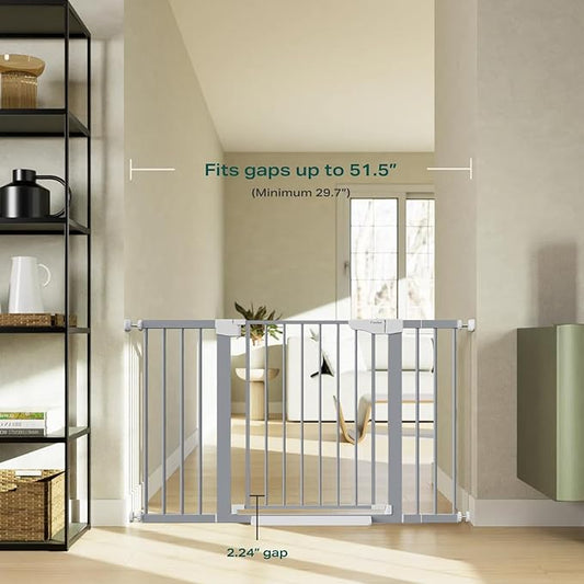 Cumbor 29.7"-51.5" Extra Wide Baby Gate for Stairs, Mom's Choice Awards Winner-Dog Gates for Doorways, Pressure Mounted Walk Through Pet Gate Indoor, Safety Auto-Close Child Gate for Kids, Gray