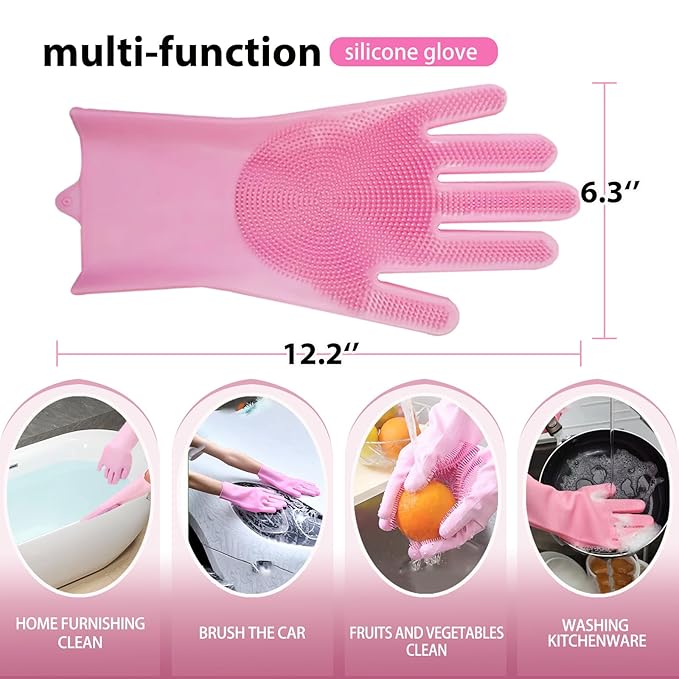 Dog Washing Gloves -Dog Bath Brush - Dog Bath Gloves - Dog Shampoo Brush - Pet Grooming Gloves -Cat Grooming Supplies_ Dog Bath Supplies(1 Pair Pink