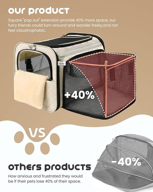 MIDOG Cat Carrier Soft for Small to Medium-Sized Cats,Up to 25 Lbs, TSA Airline Approved Soft Sided Pet Carrier,Collapsible Travel Cat Carriy Bag(Beige,20 inch x 13 inch x 13 inch)