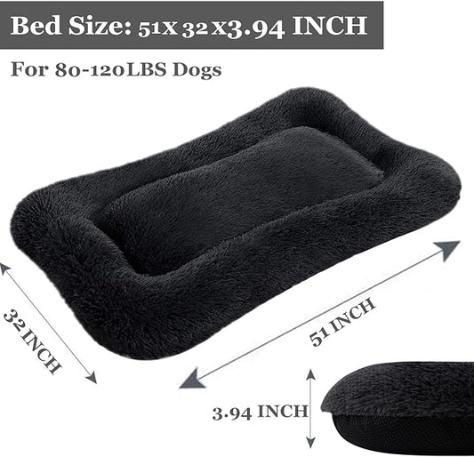 Coohom Deluxe Plush Dog Bed Pet Cushion Crate Mat,Fulffy Comfy Kennel Anti-Slip Washable Pad for Medium Large X-Large Dogs(XX-Large, Black)