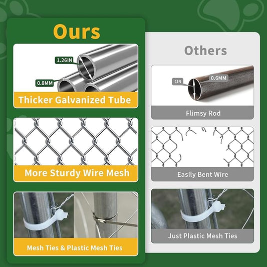 LotFun Large Outdoor Dog Kennel, 10 x 10 FT Heavy Duty Dog Enclosure with Chain Link Fence, UV-Resistant Canopy Cover, Double Lock Security (6 x 6 x 5 in)