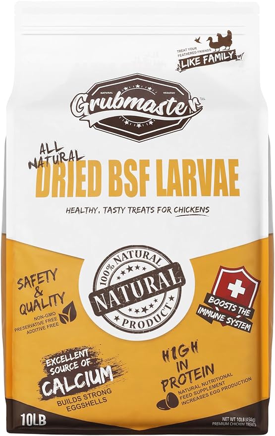 Dried Black Soldier Fly Larvae for Chickens, Natural Healthy Chicken Treats for Backyard Poultry - 10 lb. Bag