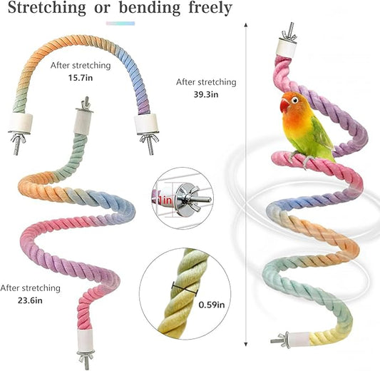 3pcs Gradient Colorful Bird Rope Perch Stand,Bird Cage Climbing Rope Toys Accessories,Bendable Climbing,Parakeet Lovebirds Cockatiels Budgies Play (15.7'',23.6'',39.3''B)