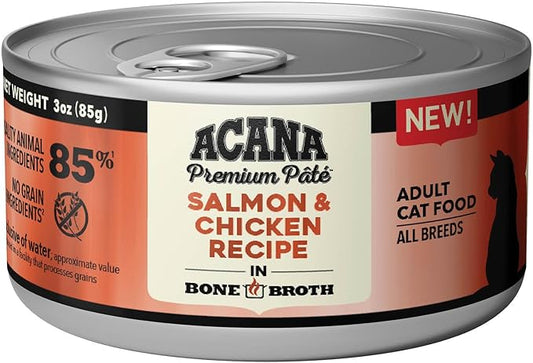 ACANA Premium Pate Wet Cat Food in Bone Broth Salmon + Chicken Recipe 3oz Cans (24 count)