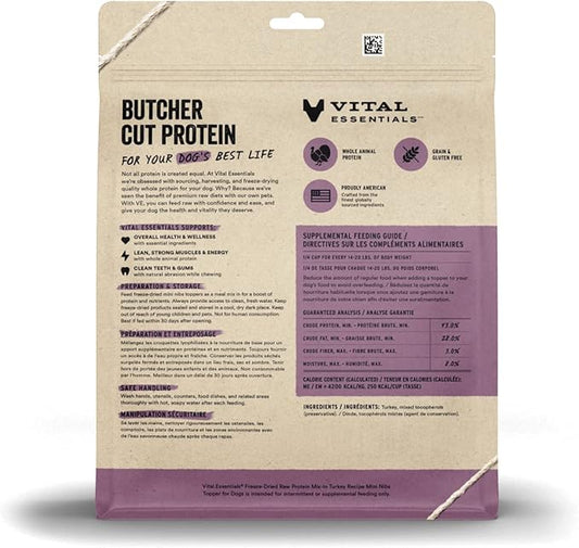 Vital Essentials Freeze Dried Raw Protein Mix-in Dog Food Topper, Turkey Mini Nibs Topper for Dogs, 18 oz