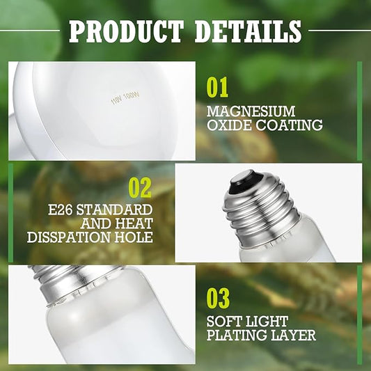 Tarpop 8 Pcs Reptile Heat Lamp Bulb, 100w Reptile Basking Heat Light Bulb Uva Daylight for Bearded Dragon, Amphibian, Turtle, Lizard, Chicken