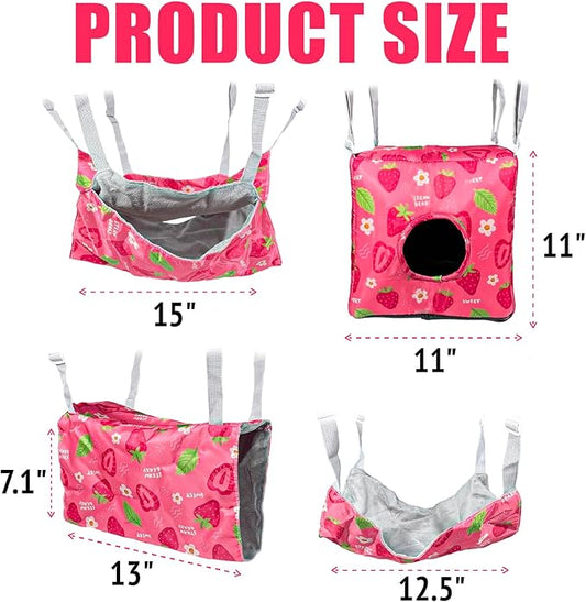 Guinea Pig Hammock,4 Pack Ferret Hammock Small Pets Hanging Hammock Ferret Hideout Bed Hamster Cage Accessories for Guinea Pig,Rat,Sugar Glider,Squirrel,Hamster(Strawberries)