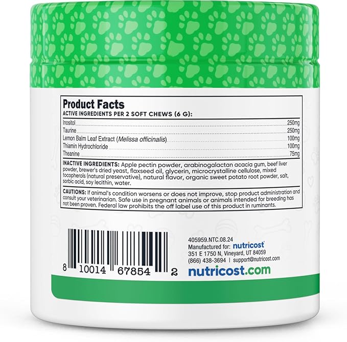 Nutricost Pets Calming Support Soft Chews for Dogs (Beef Flavored) 60 Soft Chews - Helps Manage Occasional Stress & Tension, NASC Certified