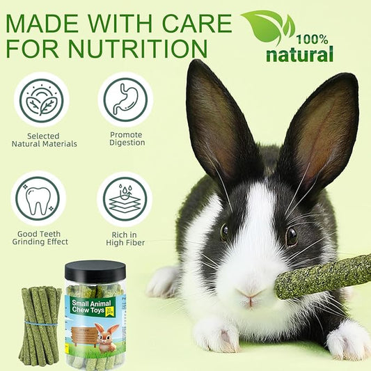 12.3 Ounces Timothy Hay Sticks, Natural Timothy Hay for Guinea Pigs, Chinchillas, Hamsters, Handmade Rabbit Chew Toys