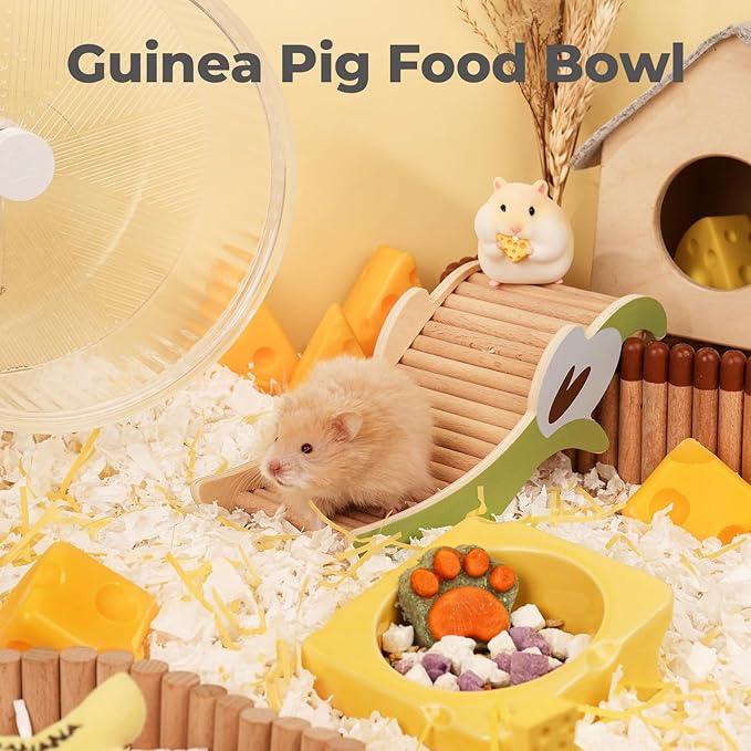 mini&moe Hamster Food Bowl - Ceramic Guinea Pig Bowl Chew-Proof Small Pet Anti-Turning Food & Water Feeding Dish for Rabbit, Gerbils, Mice, Rats, Chinchillas - 4.3in Cute Cheese-Shaped