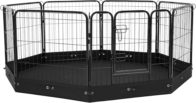 VEVOR Dog Playpen, 8 Pcs 24 x 24 in Panels Foldable Metal Pet Exercise Pen, Dog Fence Indoor and Outdoor Pen with Door, Storage Bag and Bottom Pad, Pet Playpen for Dogs, Cats and Other Small Animals