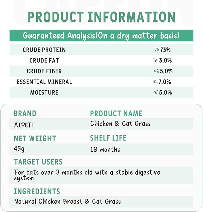Freeze Dried Cat Grass Treats, Tasty Chicken Flavor, Cat Chew Treats for Dental Cleaning and Hairball Control, Fresh Breath & Healthy Digestion, High Protein & Grain Free Snacks