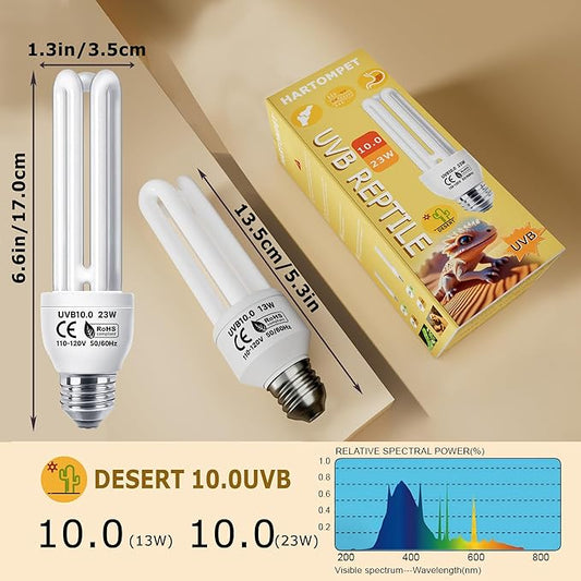 UVB Linear Tube Bulb 10.0, 13W - Desert Terrarium Lamp, Compact Fluorescent Lamp, Suit for Bearded Dragon, Leopard Gecko, Tortoise & All Desert-Dwelling Reptiles Habitat Lighting