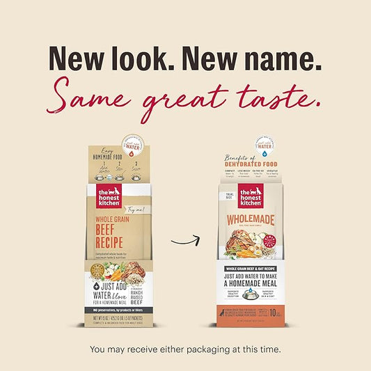 The Honest Kitchen Human Grade Dehydrated Whole Grain Dog Food – Complete Meal or Dog Food Topper – Beef 10-Pack of 1.5 oz Sachets