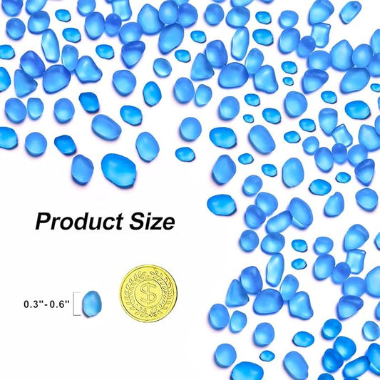 QEQEKAKA Sea Glass Stones for Crafts About 1LB (405g/14.28oz) Blue Glass Pebbles Gemstones Bulk for Beaching Wedding DIY Decoration Aquarium Turtle Tank Vase Filler (Lake Blue)