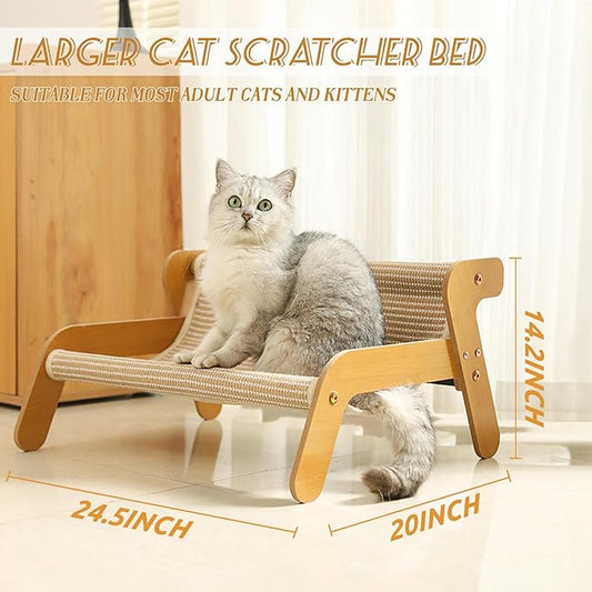 The Claw Lounge 2 in 1 Cat Scratcher Bed for Indoor Cats Large Sisal Pet Chair Wooden Cat Hammock Couch Modern Scratching Sofa for Pet Gifts