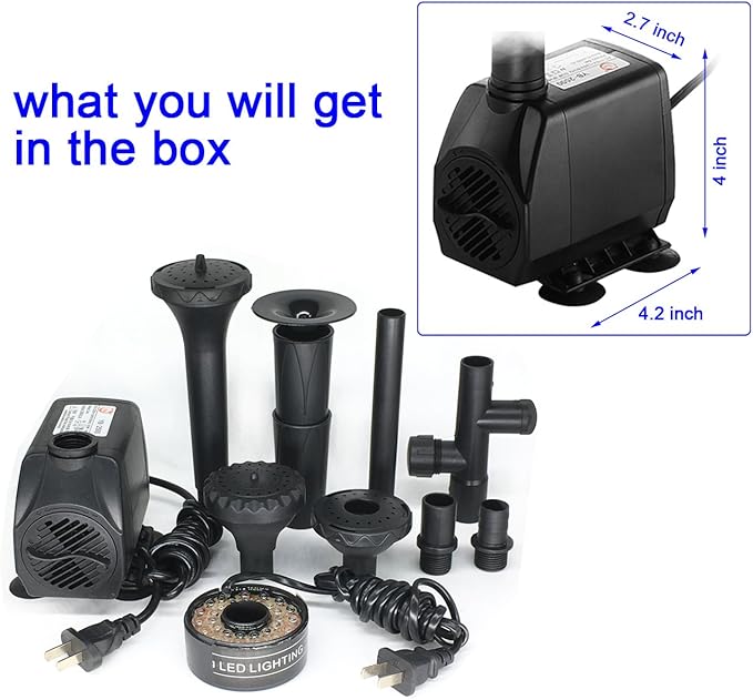 730GPH Submersible Pump Fountain with RGB Color Changing Ring Water Patterns Decoration Garden Pond Landscape 2800L/H, 110V/55W