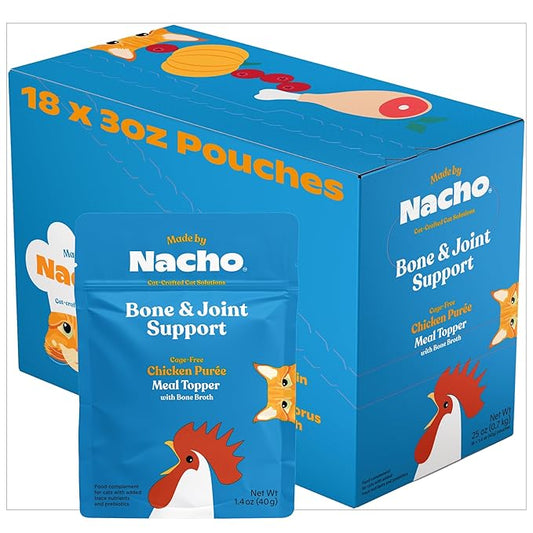 Made by Nacho Bone & Joint Support Meal Topper, Cage-Free Chicken Puree with Bone Broth, Cat Food Topper, Hydration and Flavor, Immune Support, 1.4 oz each, 36 Count