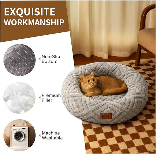 ShinHye Dog Bed for Small Dogs & Cats, Washable Calming Round Pet Bed with Non-Slip Bottom, Soft Indoor Puppy Bed(LX-Grey-32x32)