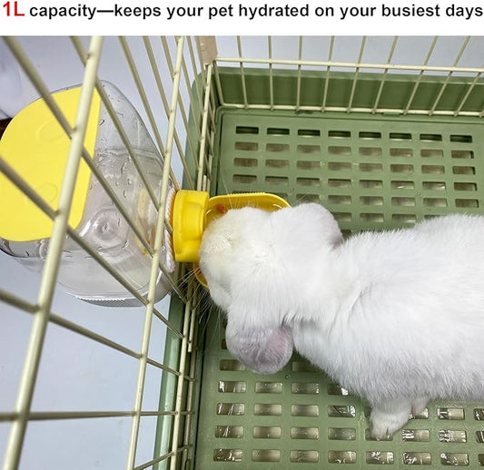 35oz Rabbit Water Bottle, Pet Hanging Automatic Water Dispenser for Small Animal Ferret Guinea Pig Chinchilla Dog Cat (Cage Grid Spacing 1.1''-2.1'') (Yellow)