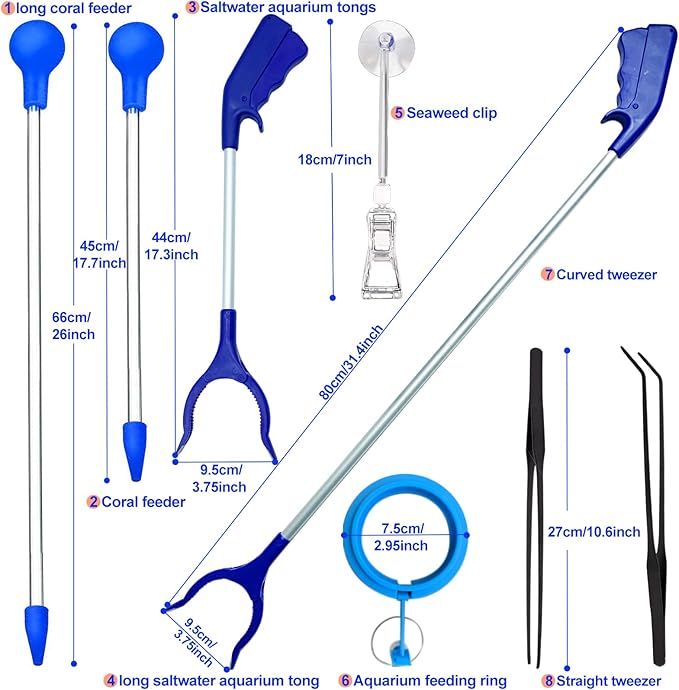 31.5Inch Long Corals Grabber,reefs Feeders,Aquarium Veggie Feedting Tool,Aquarium Food Clip Feeding(Long Reef Grabber and Coral Feeder Kits(Anti-Rust)