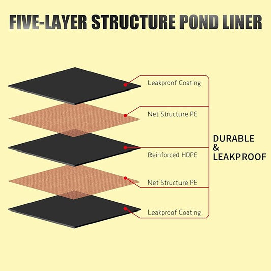 yeezoo 25X25FT Reinforced PE Pond Liner, KOI Pond Liners for Outdoor Ponds, Enhanced 5-Layer Structure Pond Liner for Fish, Duck, Garden Raised Bed and Waterscape Pond(0.82oz/sq ft Thickness)