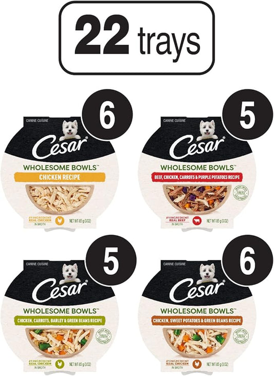 Cesar Wholesome Bowls Adult Wet Dog Food Variety Pack, 3 oz. Bowls (22 Count, Pack of 1)