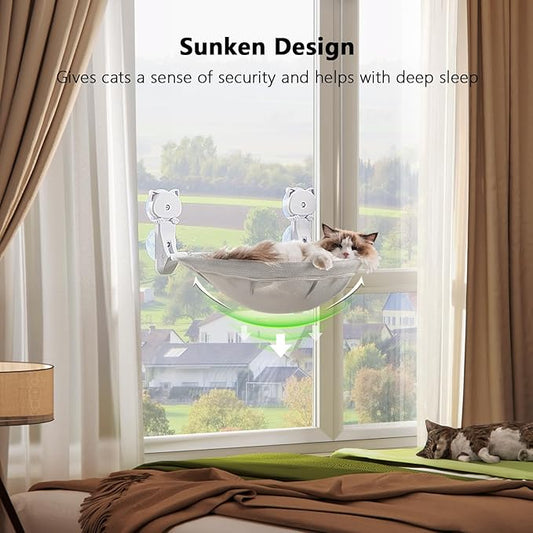 Cat Window Perch Cordless, Foldable & Stable Cat Beds- Breathable Cat Window Hammock for Overlooking, Sunbathing and Climbing - Maximum Hold Up to 40lb