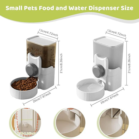 Hanging Cage Automatic Food Water Dispenser, Detachable Auto Gravity 1L Self-Feeding Feeder and Waterer Set, Crate Auto Feeder Dish for Puppy Cats Ferret Bunny Guinea Pig Small Pets (Grey)