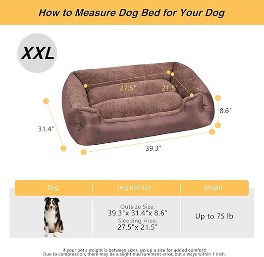 Large Dog Bed, Soft Calming Pet Bed Comfort Large Washable Dog Couch with Nonskid Bottom, Breathable, Brown