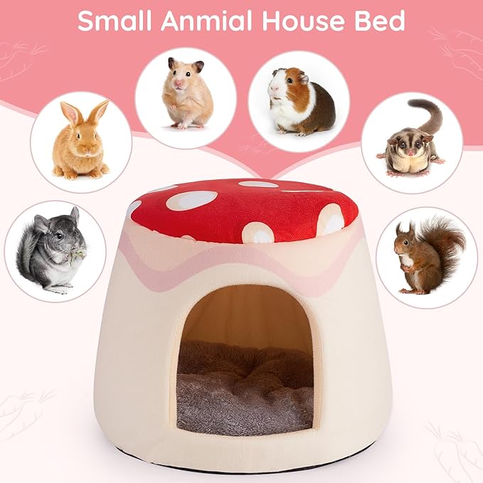 Glittme Guinea Pig Hideout, 2 in 1 Guinea Pig Bed with Removable Pad, Washable Bunny Bed, Foldable Guinea Pig Accessories for Guinea Pig Cages, Guinea Pig, Bunny, Hamster, Hedgehog, Rabbit