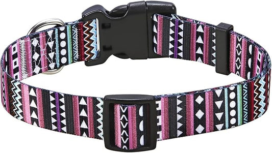 Dog Collar with Bohemia Floral Tribal Geometric Patterns - Soft Ethnic Style Collar Adjustable for Small Medium Large Dogs(Bohemian Purple,L)