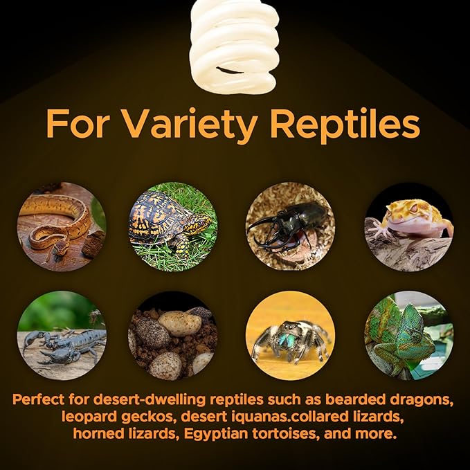 2Pack 13 W UVA UVB 15.0 Reptile Lights Energy Saving Reptile Heat Lamp UVB Bulb Spiral Compact Bulb Fit for Rainforest Type Reptile/Snake/Lizard/Insect/Turtle/Tortoise