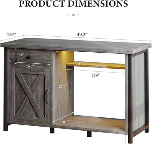 4ever2buy 55-75 Gallon Fish Tank Stand with Power Outlets, LED Light, Heavy Duty Aquarium Stand with Cabinet for Fish Tank Accessories Storage, for Turtle Tank, Reptile Terrarium, 1100LBS, Gray