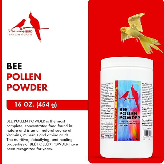 Morning Bird Bee Pollen Powder for Birds 16 Oz – Complete Nutrition with Protein, Amino Acids & Immune Support – Bird Vitamin & Mineral Supplement for Daily Health & Wellness