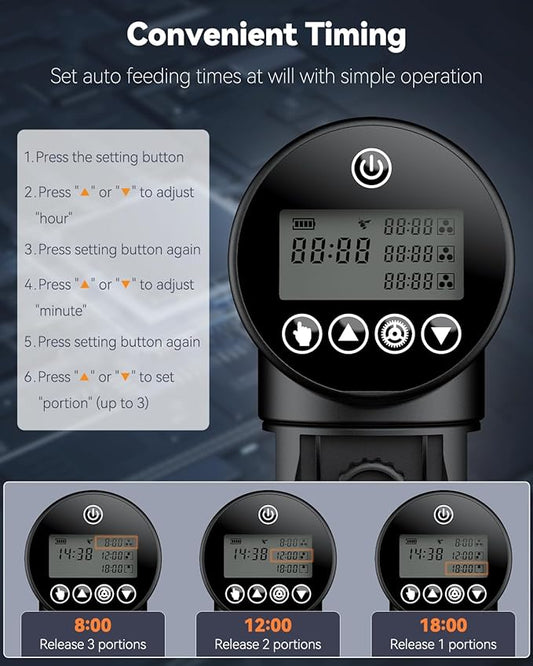 Pawfly Automatic Fish Feeder for Aquarium - USB Rechargeable Vacation Timer - Adjustable Auto Fish Food Dispenser for Pellets, Flakes & Strips (200 ml)